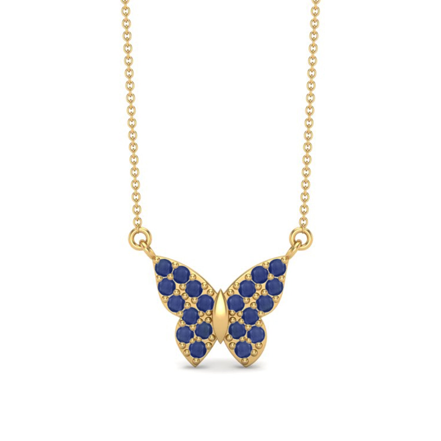 Blue Sapphire Butterfly Dainty Pendant - 9K Yellow Gold