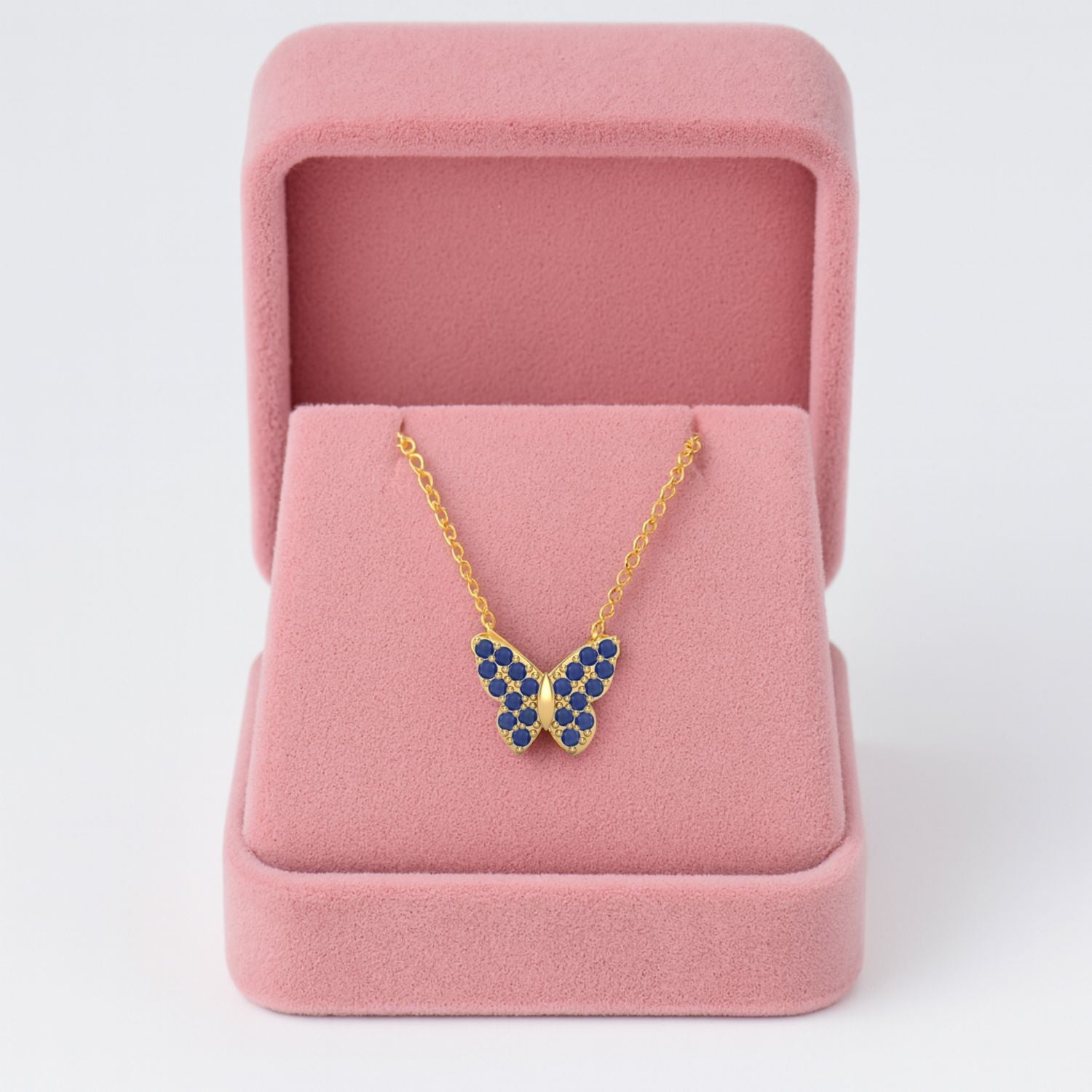 Blue Sapphire 3.00 Ct Round Cluster Butterfly Pendant – 14k Yellow Gold