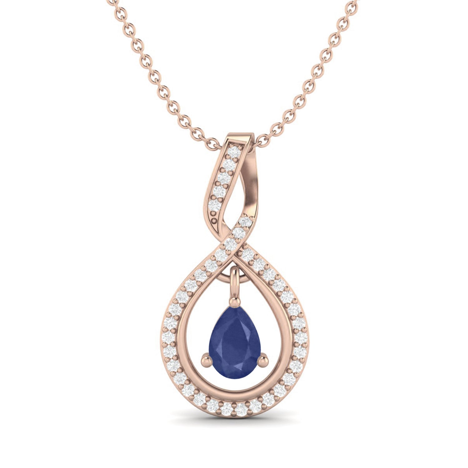 Blue Sapphire Infinity Teardrop Pendant - Sterling Silver