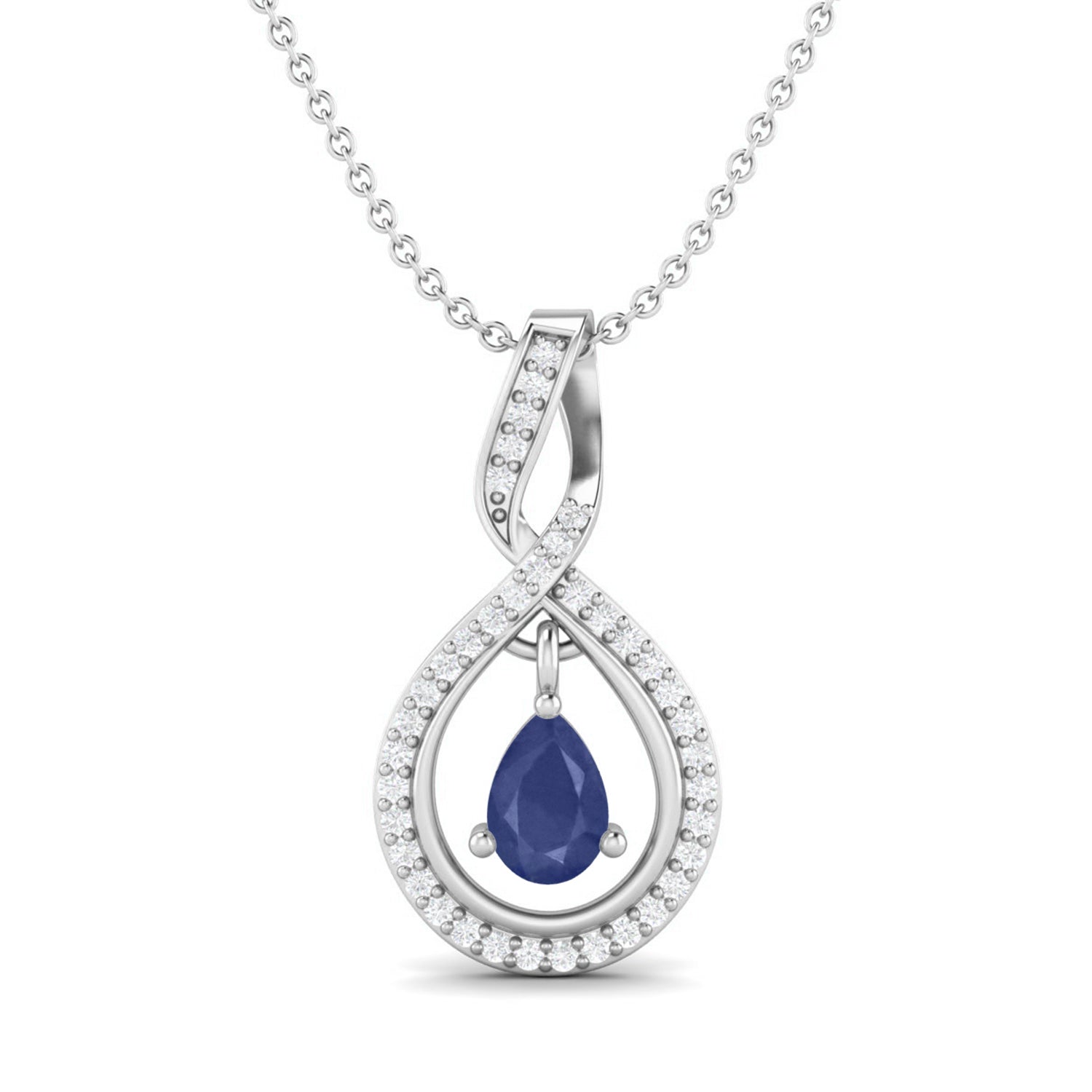Blue Sapphire Infinity Teardrop Pendant - Sterling Silver
