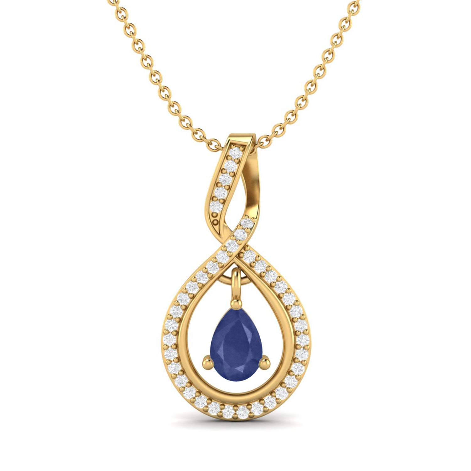 Blue Sapphire Infinity Teardrop Pendant - Sterling Silver
