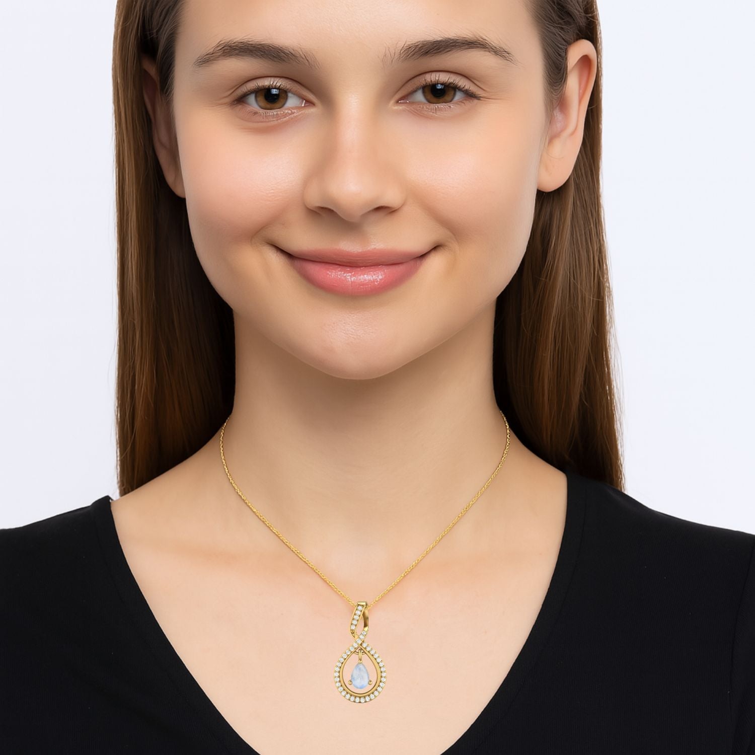 Collana con ciondolo a forma di pera a forma di goccia in pietra di luna autentica per donna, catena in argento sterling 925