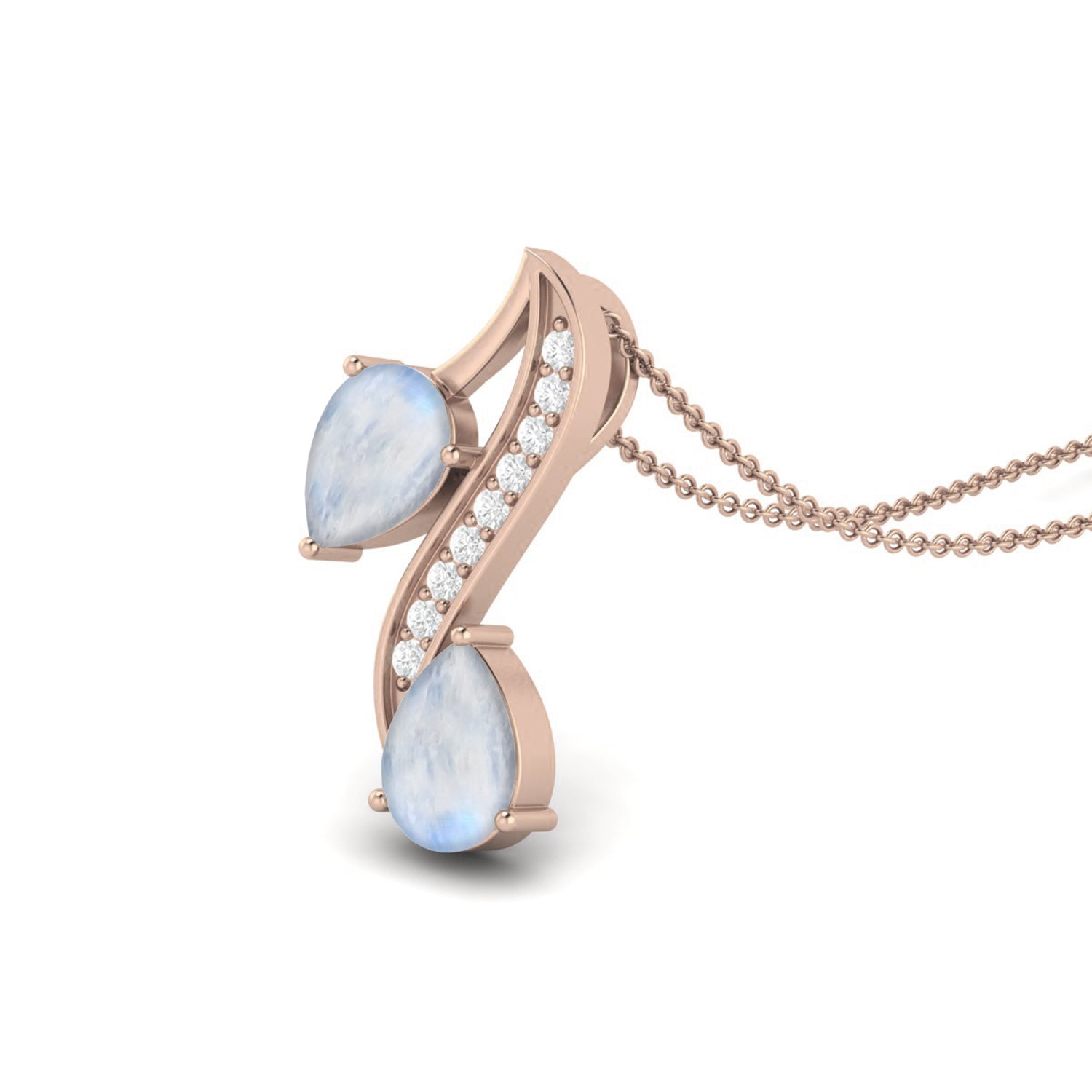 Moonstone Dual Drop Wave Design Pendant - Stelring Silver