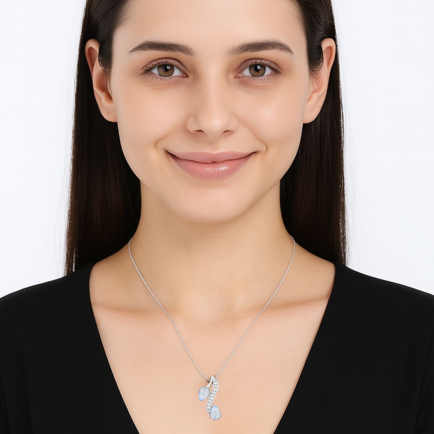 Moonstone Dual Drop Wave Design Pendant - Stelring Silver