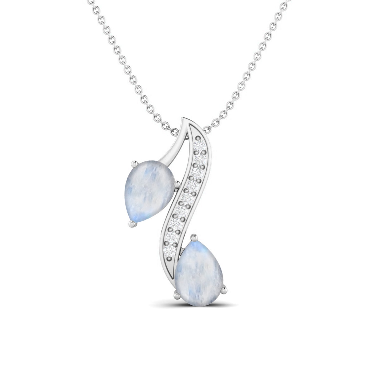 Moonstone 1.50 Ct Double Pear Necklace - 14K Yellow Gold