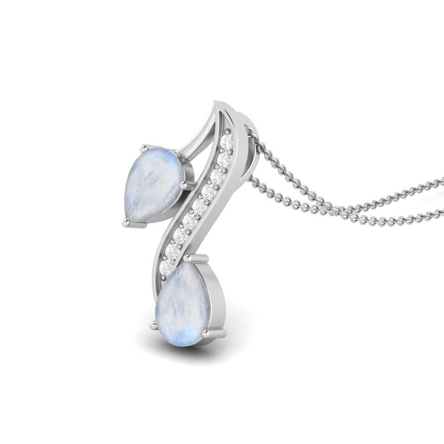 Moonstone 1.50 Ct Double Pear Necklace - 14K Yellow Gold