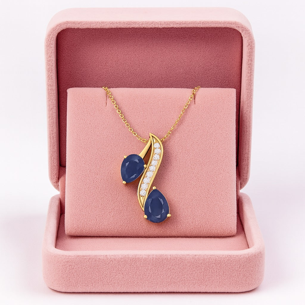 Collana con catena da donna in argento sterling 925 con ciondolo a forma di pera con zaffiro blu a goccia da 7x5 mm