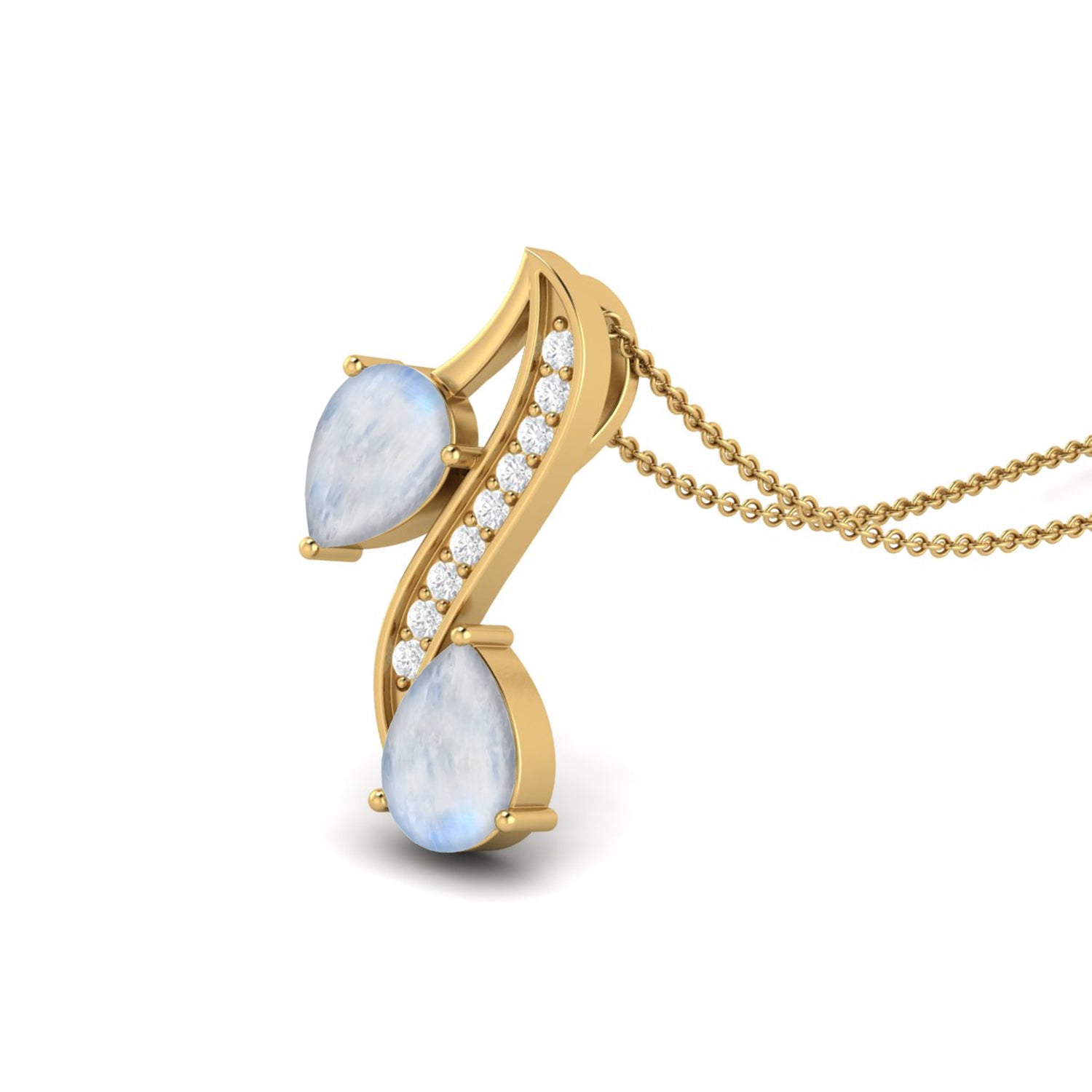 Moonstone Dual Drop Wave Design Pendant - Stelring Silver