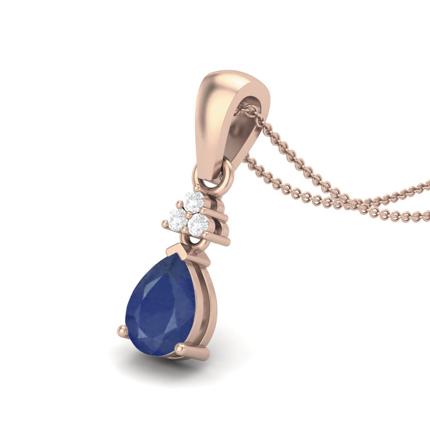 Blue Sapphire Elegant Drop Design Pendant - Sterling Silver
