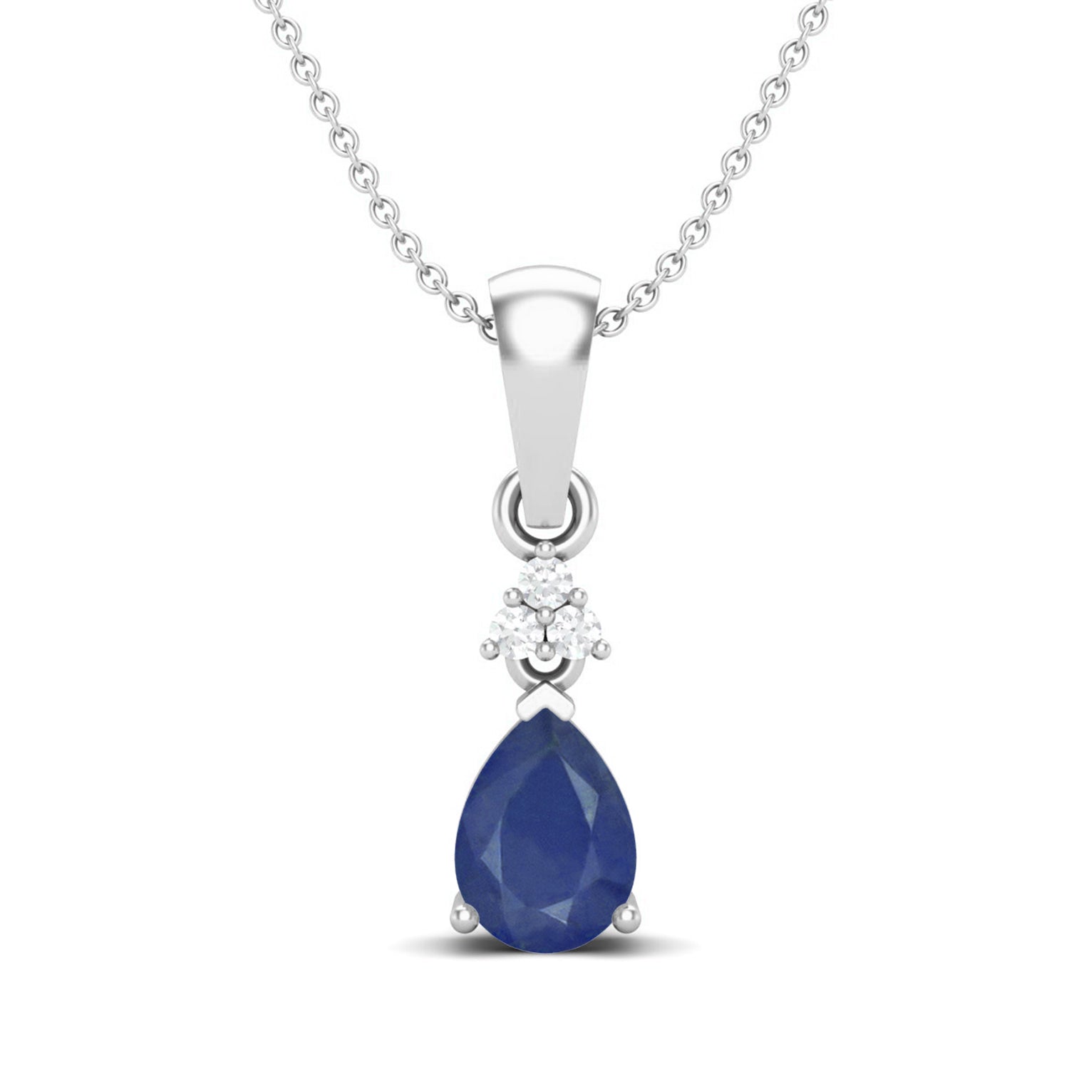Blue Sapphire Elegant Drop Design Pendant - Sterling Silver