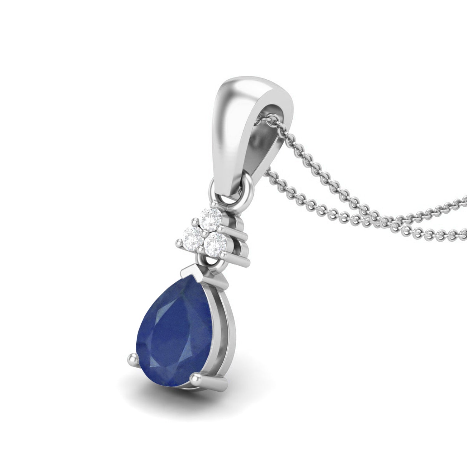Blue Sapphire Elegant Drop Design Pendant - Sterling Silver