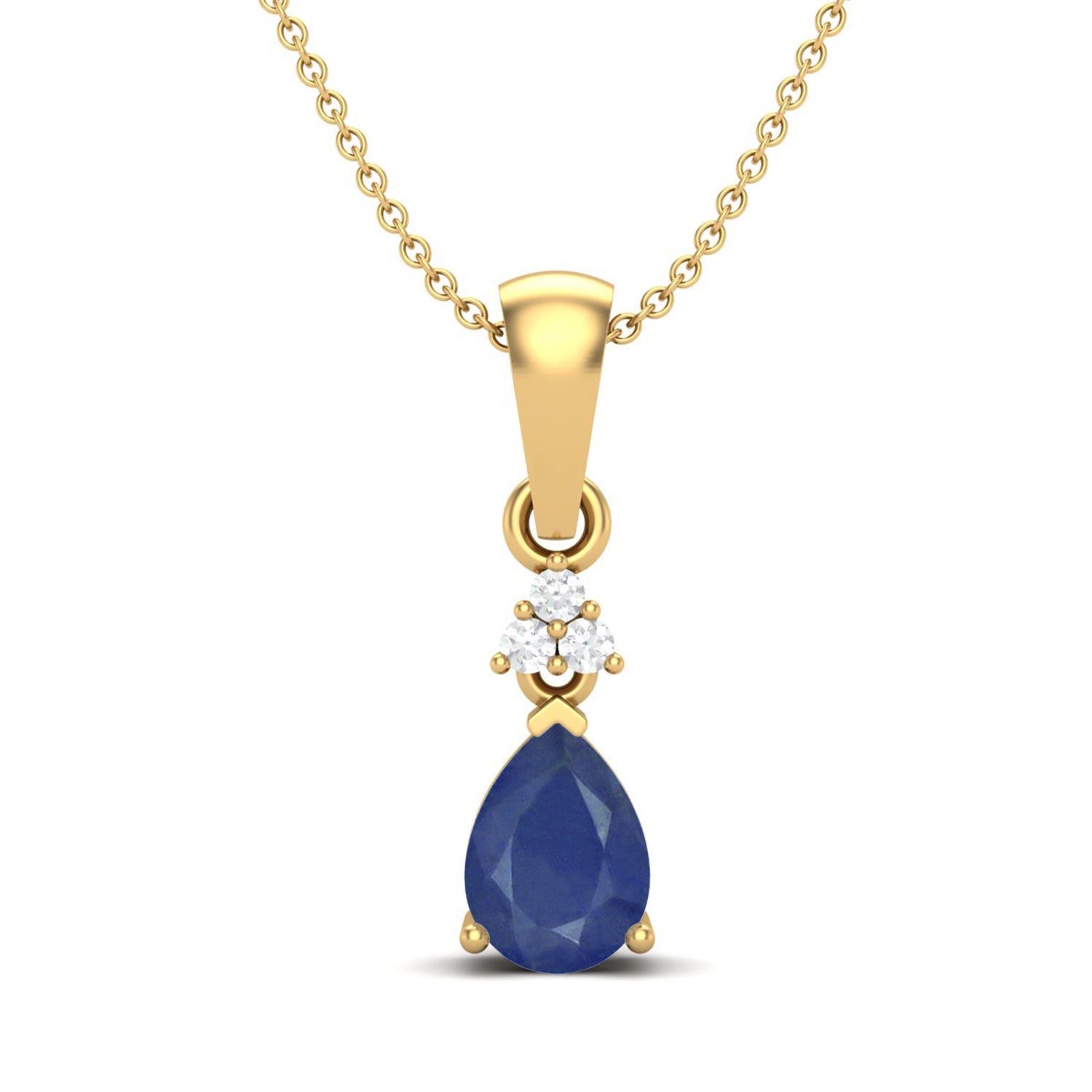 Blue Sapphire Tear Drop Pendant - 9K Yellow Gold