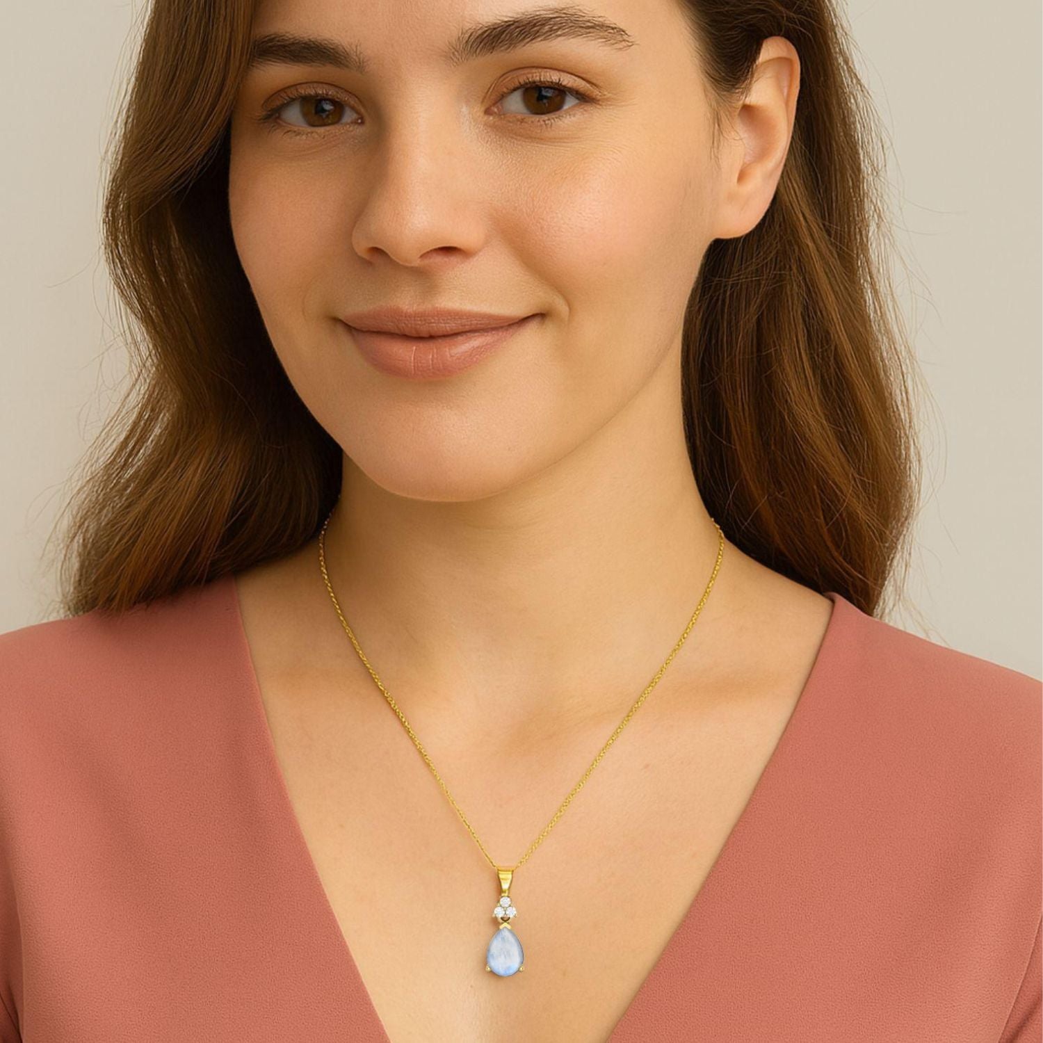 Collana da sposa in argento sterling 925 con ciondolo a goccia in pietra di luna autentica a forma di pera