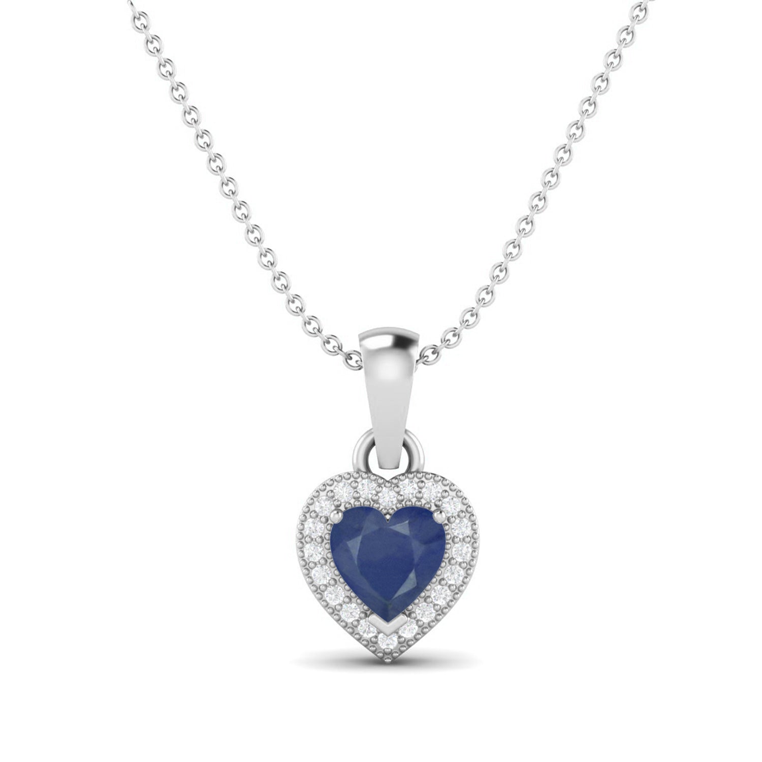 Blue Sapphire Halo Accent Pendant - Sterling Silver