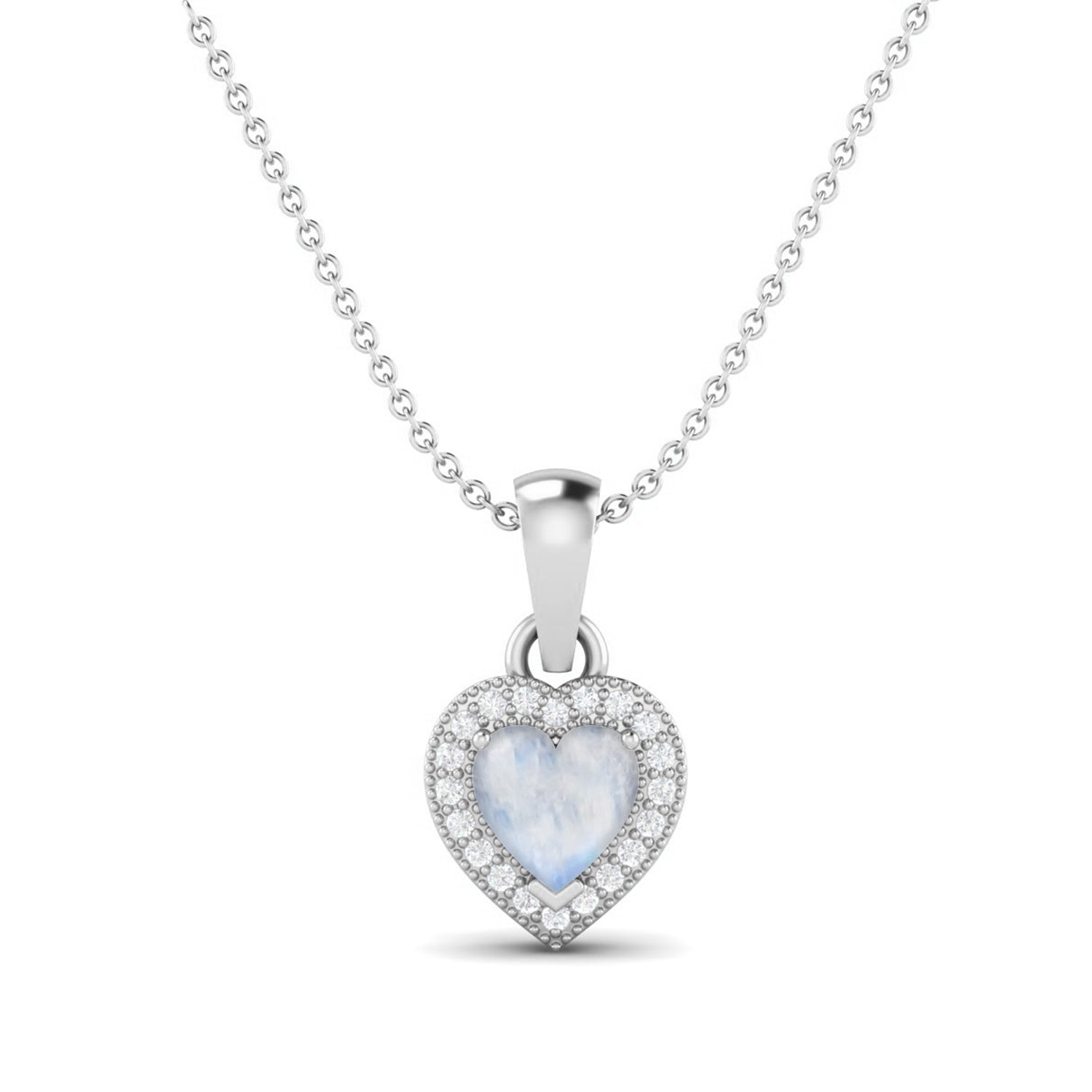 Moonstone Halo Accent Pendant - Sterling Silver