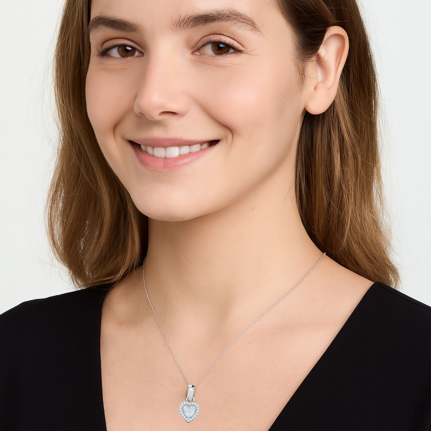 Moonstone Halo Accent Pendant - Sterling Silver