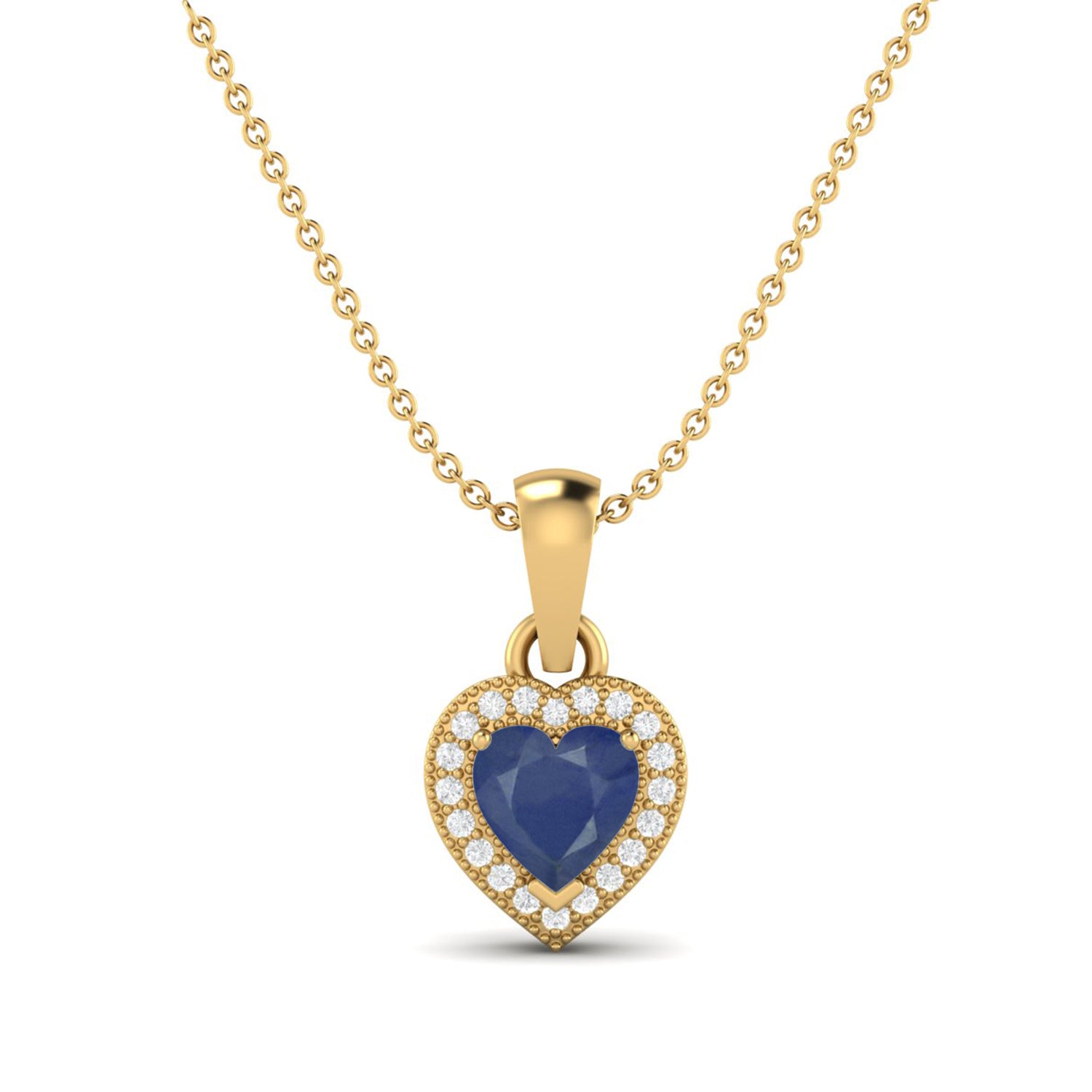 Blue Sapphire Halo Necklace - 9K Yellow Gold