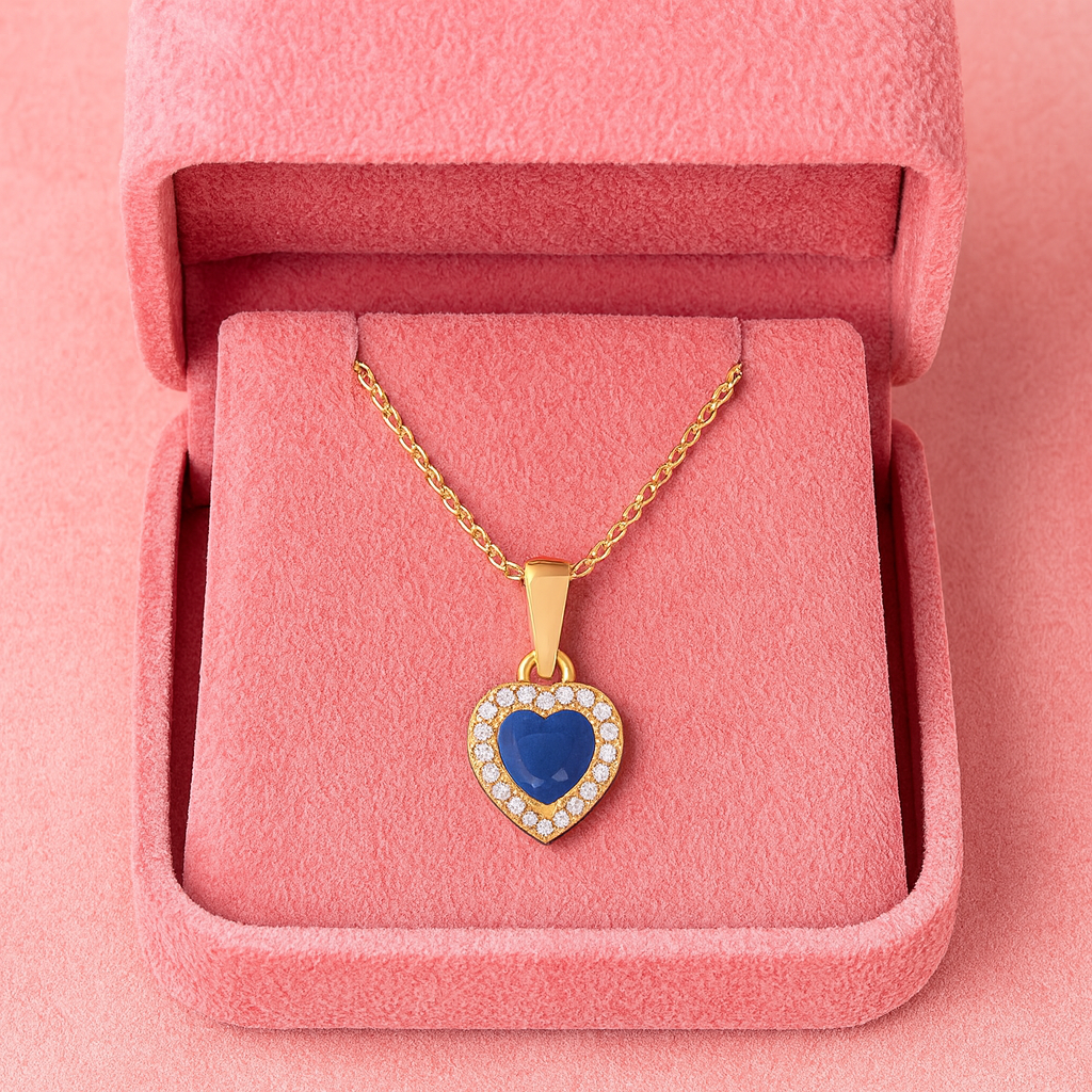 Blue Sapphire Heart 1.20 Ct Halo Love Design Pendant - 14k Yellow Gold