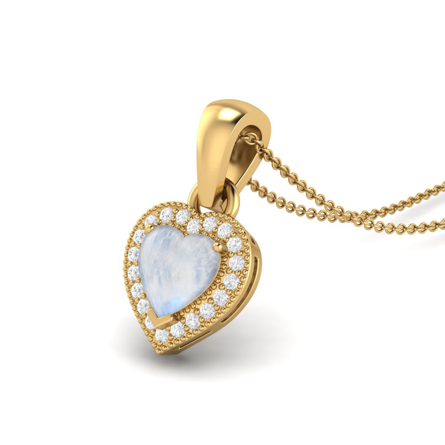 Moonstone Halo Accent Pendant - Sterling Silver
