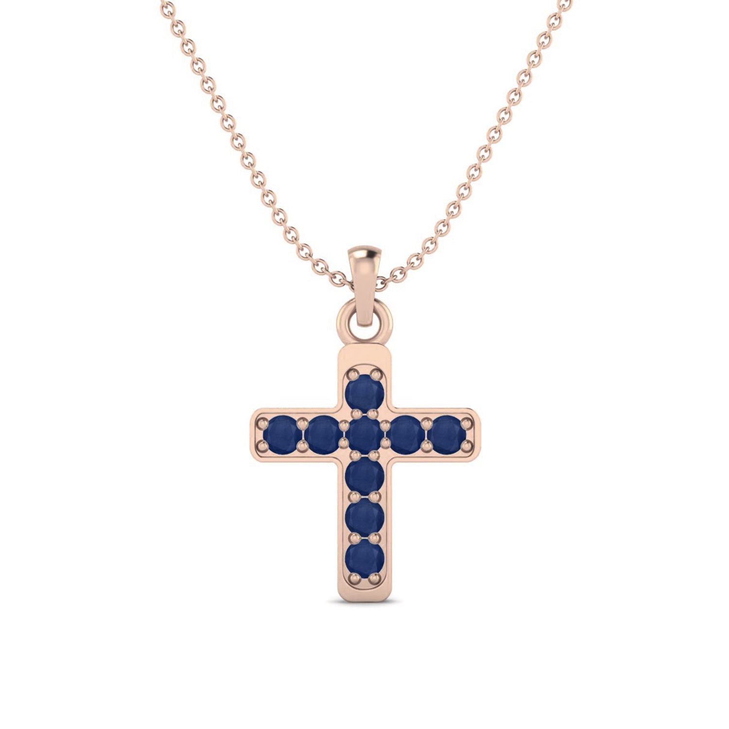 Blue Sapphire 1.35 Ct Round Cluster Cross Pendant - 14k Yellow Gold