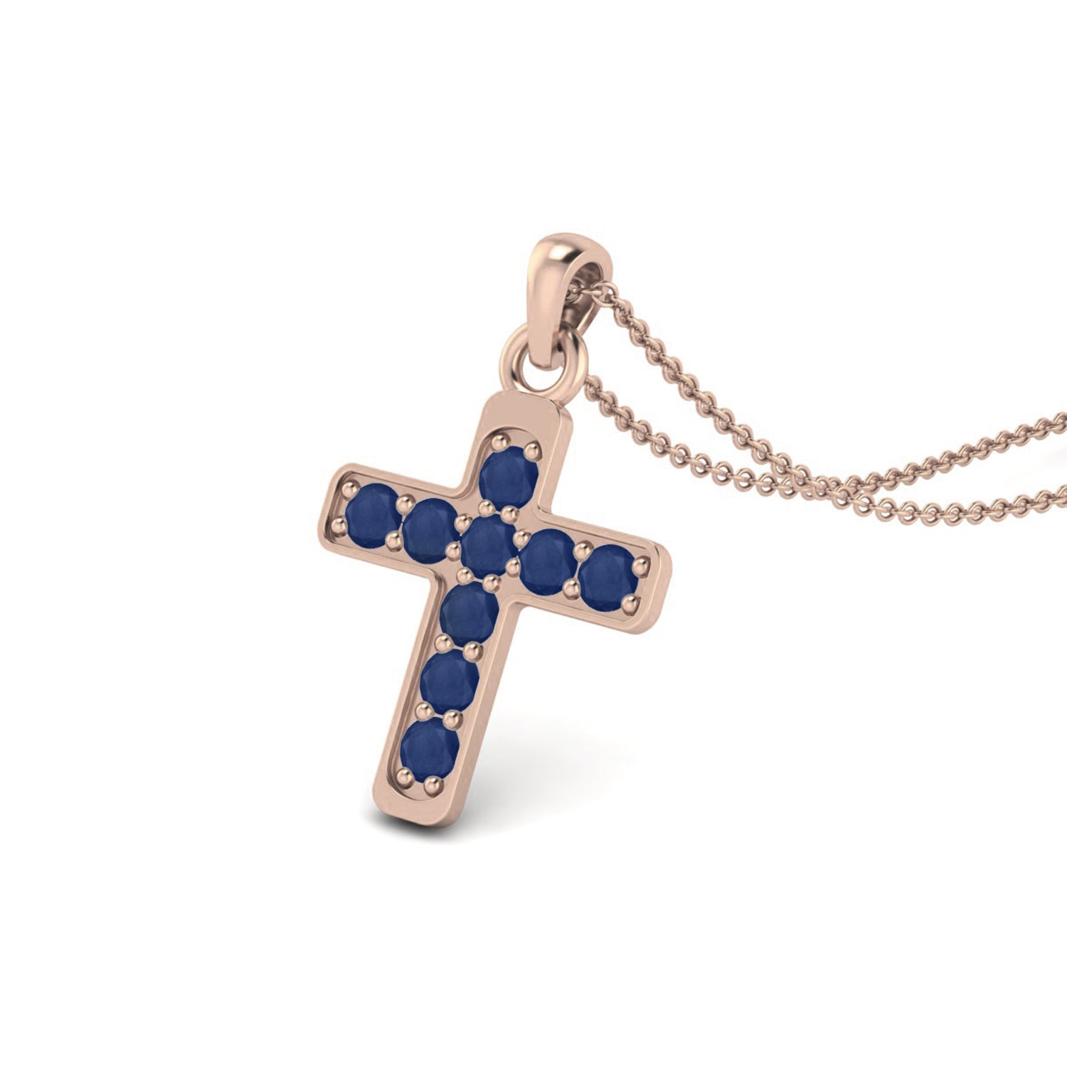 Blue Sapphire 1.35 Ct Round Cluster Cross Pendant - 14k Yellow Gold
