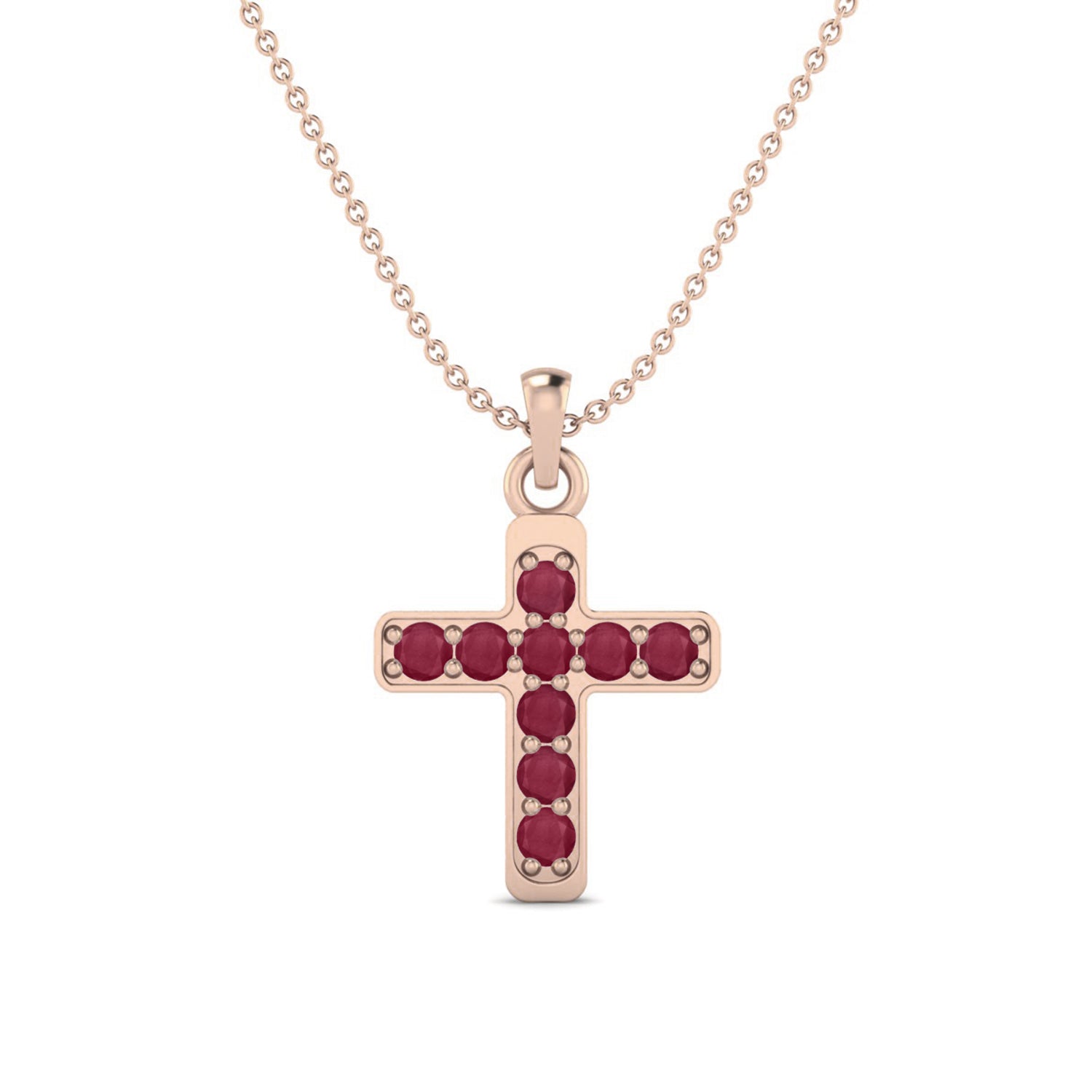 Ruby 1.35 Ct Round Classic Cross Faith Necklace - 14k Fine Yellow Gold