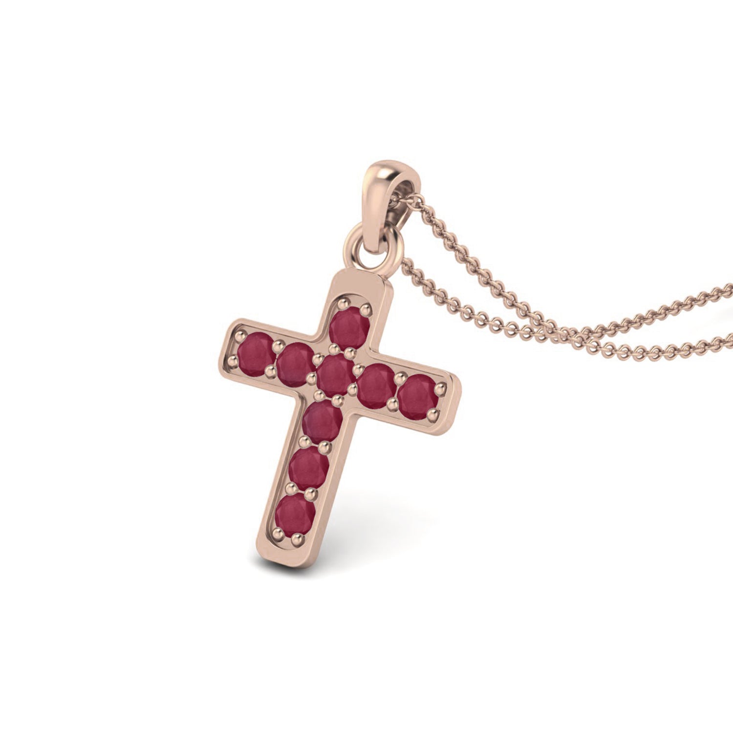 Ruby 1.35 Ct Round Classic Cross Faith Necklace - 14k Fine Yellow Gold