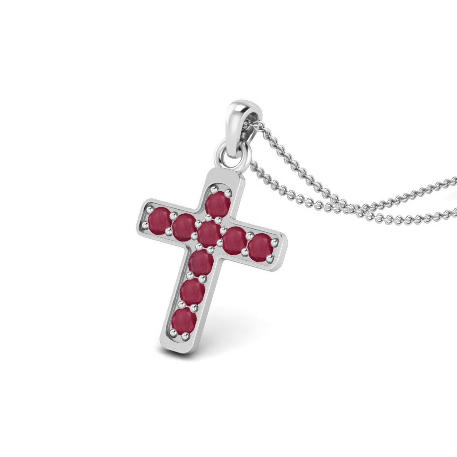 Ruby 1.35 Ct Round Classic Cross Faith Necklace - 14k Fine Yellow Gold