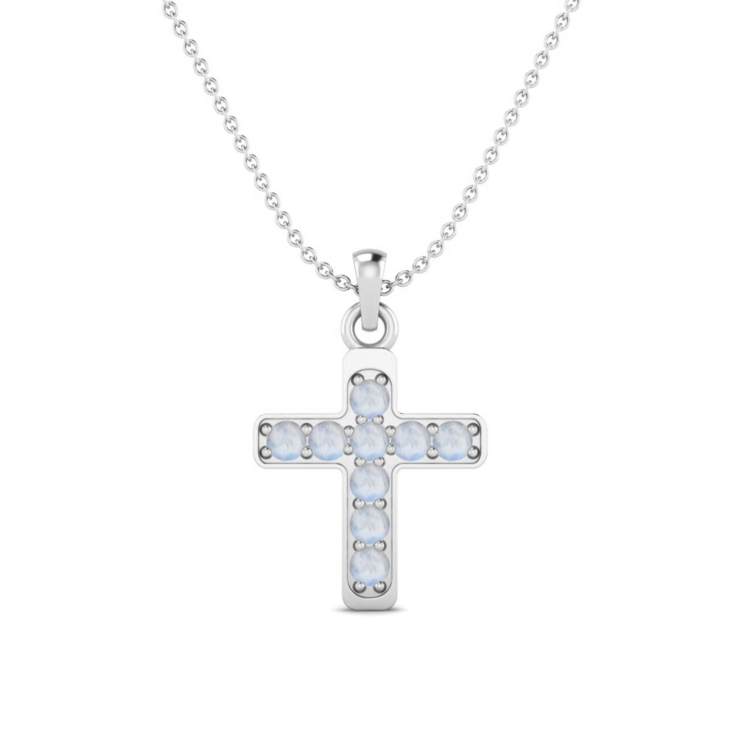 Moonstone Religious Cross Pendant -Sterling Silver