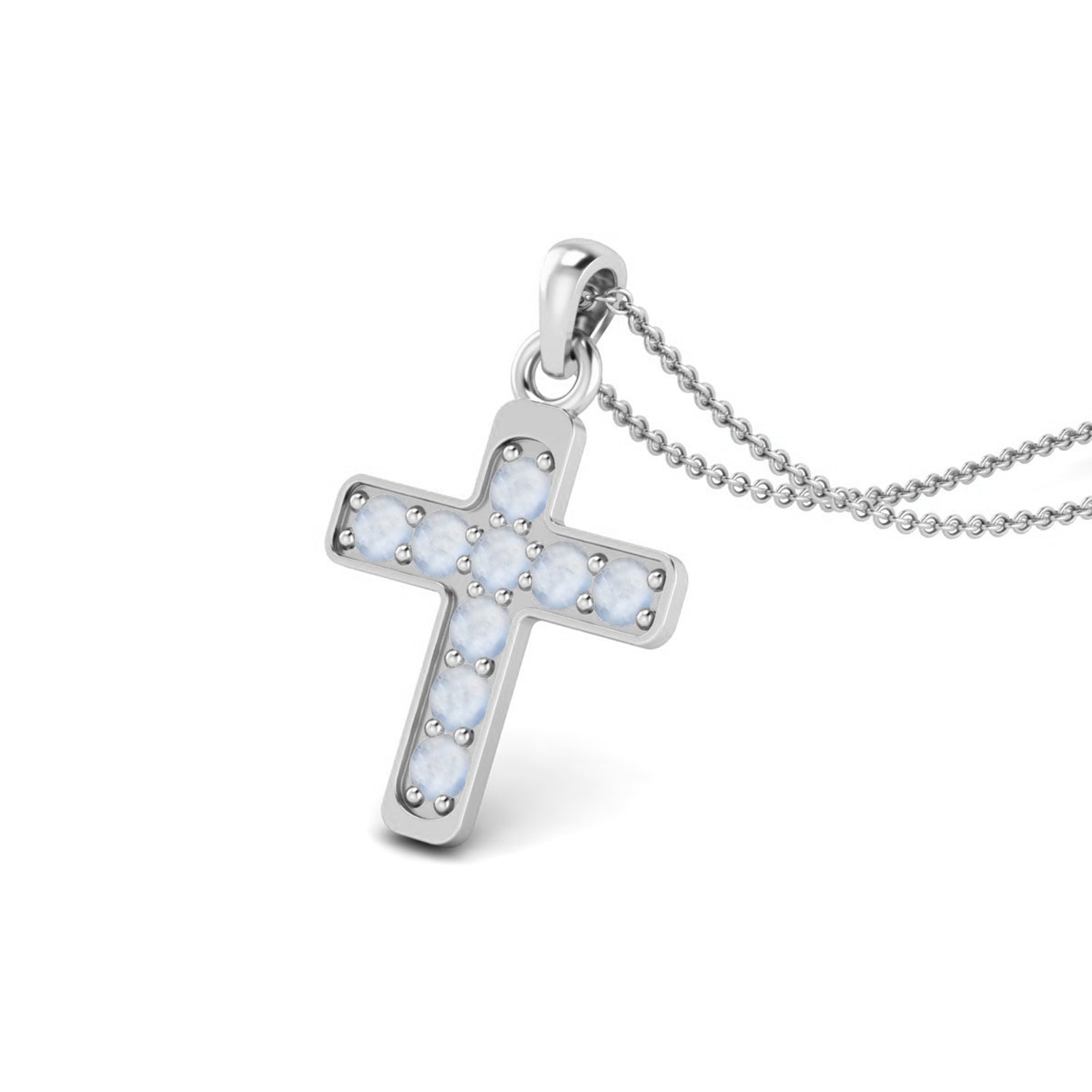 Moonstone 0.90 Ct Round Cut Cross Necklace – 14K Yellow Gold