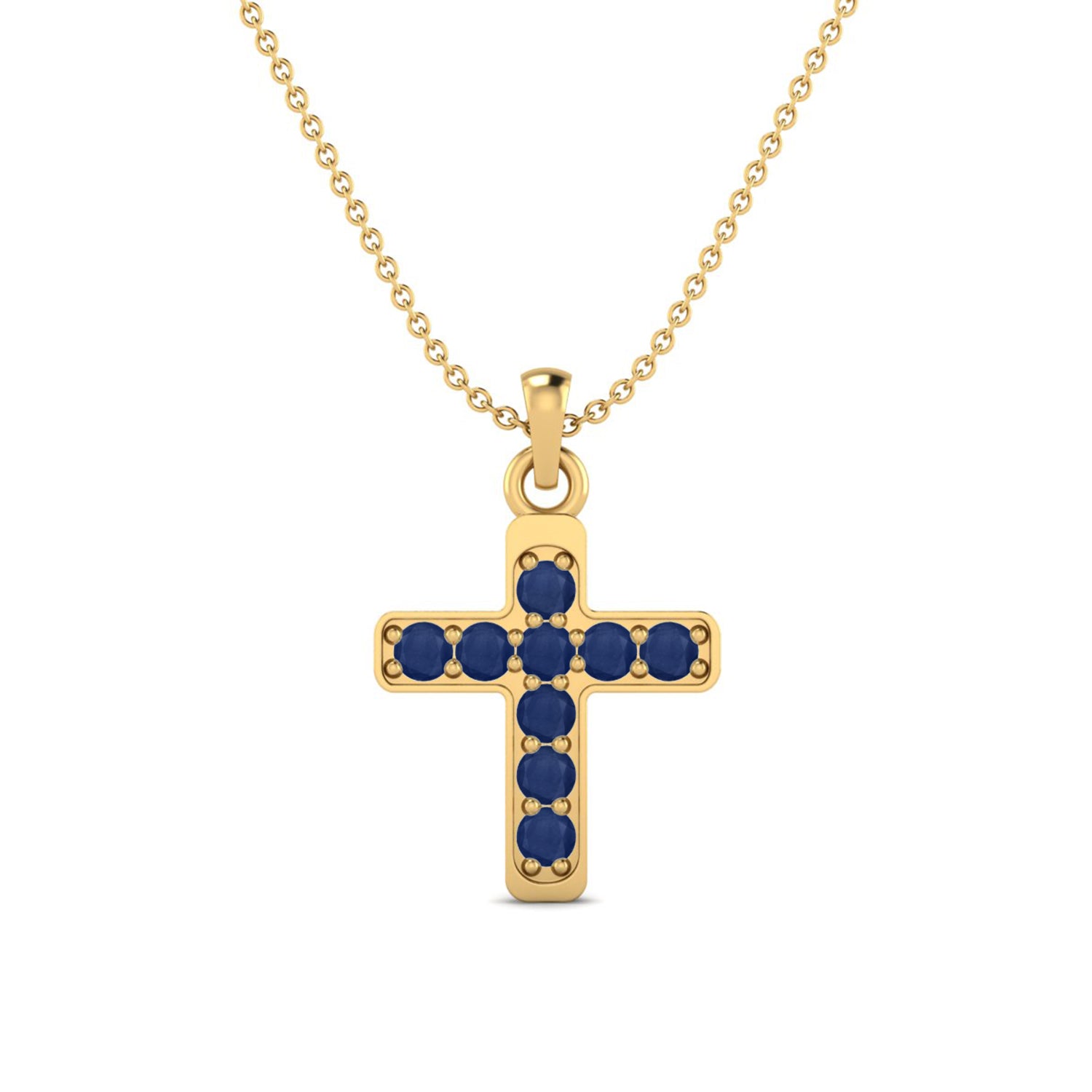 Blue Sapphire Religious Charm Pendant - 9K Yellow Gold