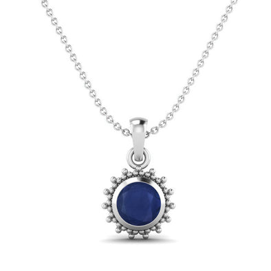 925 Sterling Silver Blue Sapphire Chain Necklace Round Shaped Halo Pendant Necklace