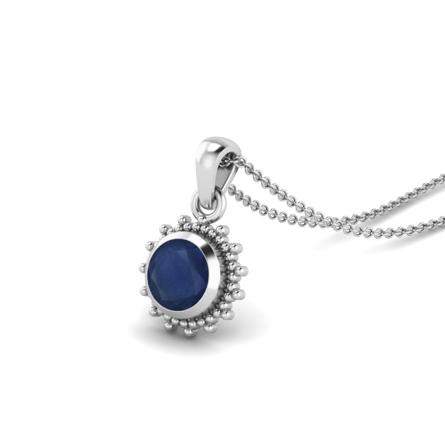 Blue Sapphire Round Solitaire Pendant - Sterling Silver