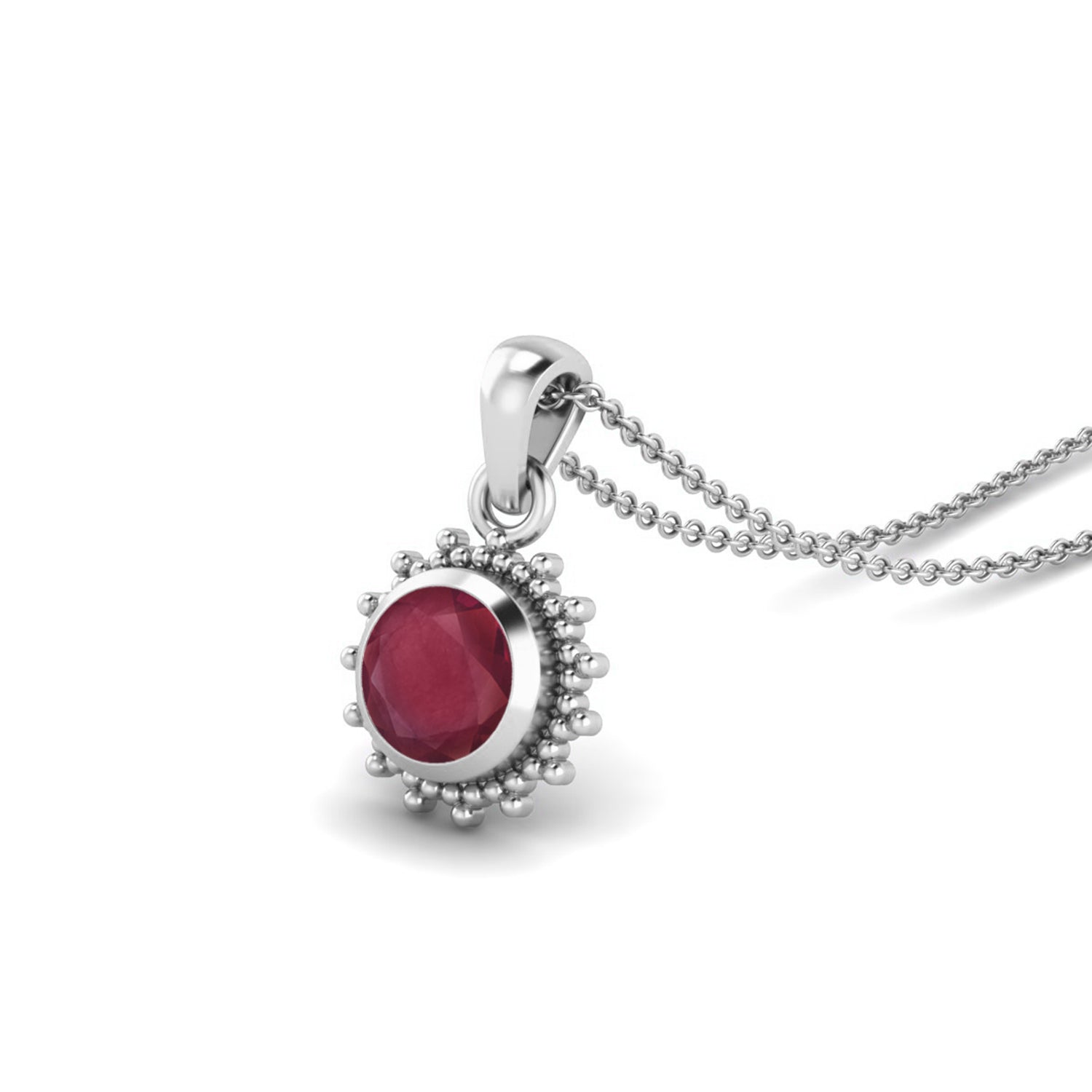 Ruby 0.75 Ct Round Vintage Beaded Halo Necklace – 14k Yellow Gold