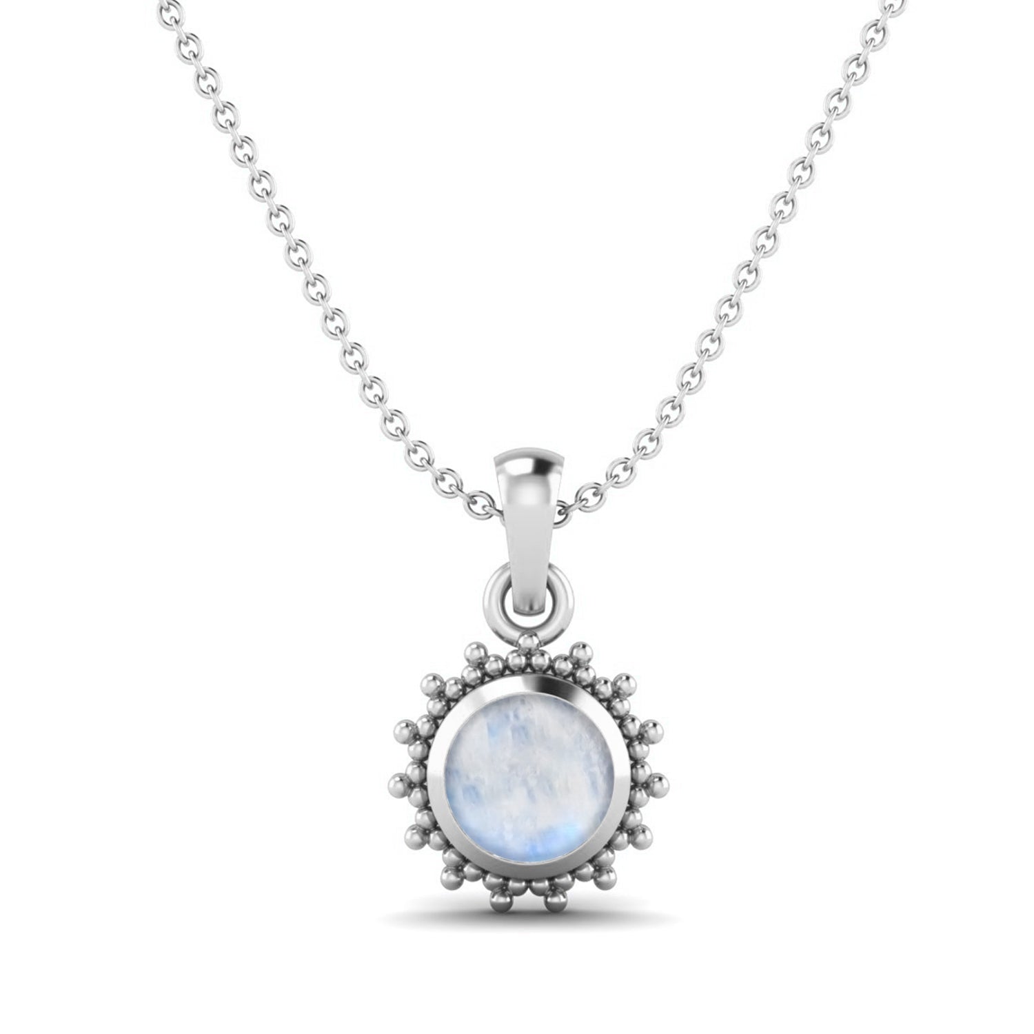 Moonstone Round Solitaire Pendant - Sterling Silver