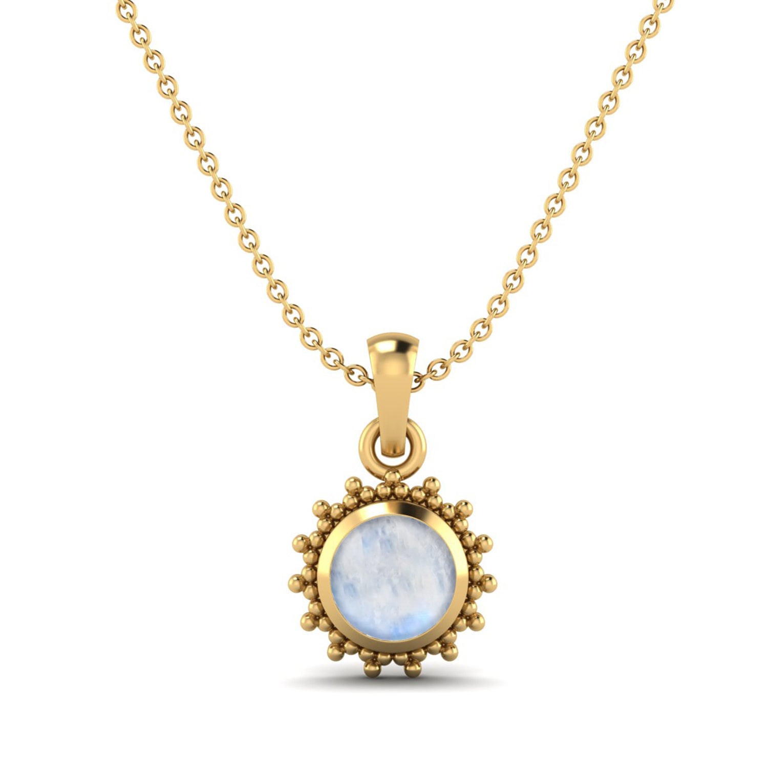 Moonstone Round Solitaire Pendant - Sterling Silver