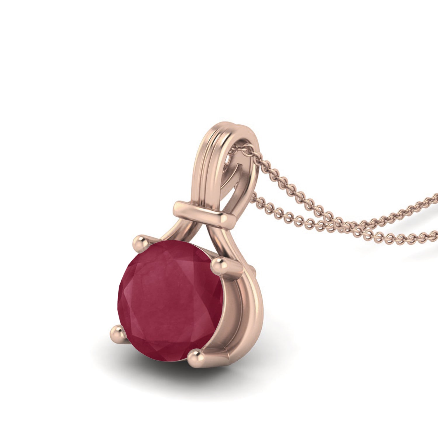 Ruby 0.75 Ct Round Classic Solitaire Necklace - 14k Yellow Gold