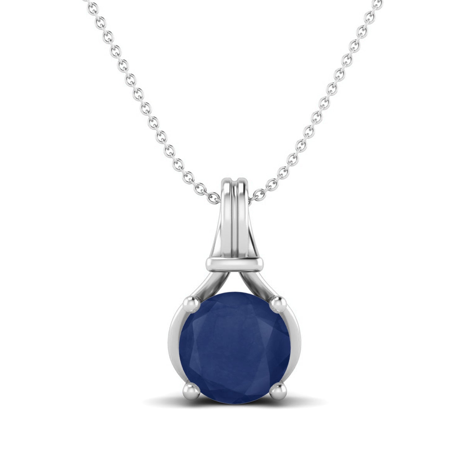 Blue Sapphire Solitaire Pendant - Sterling Silver