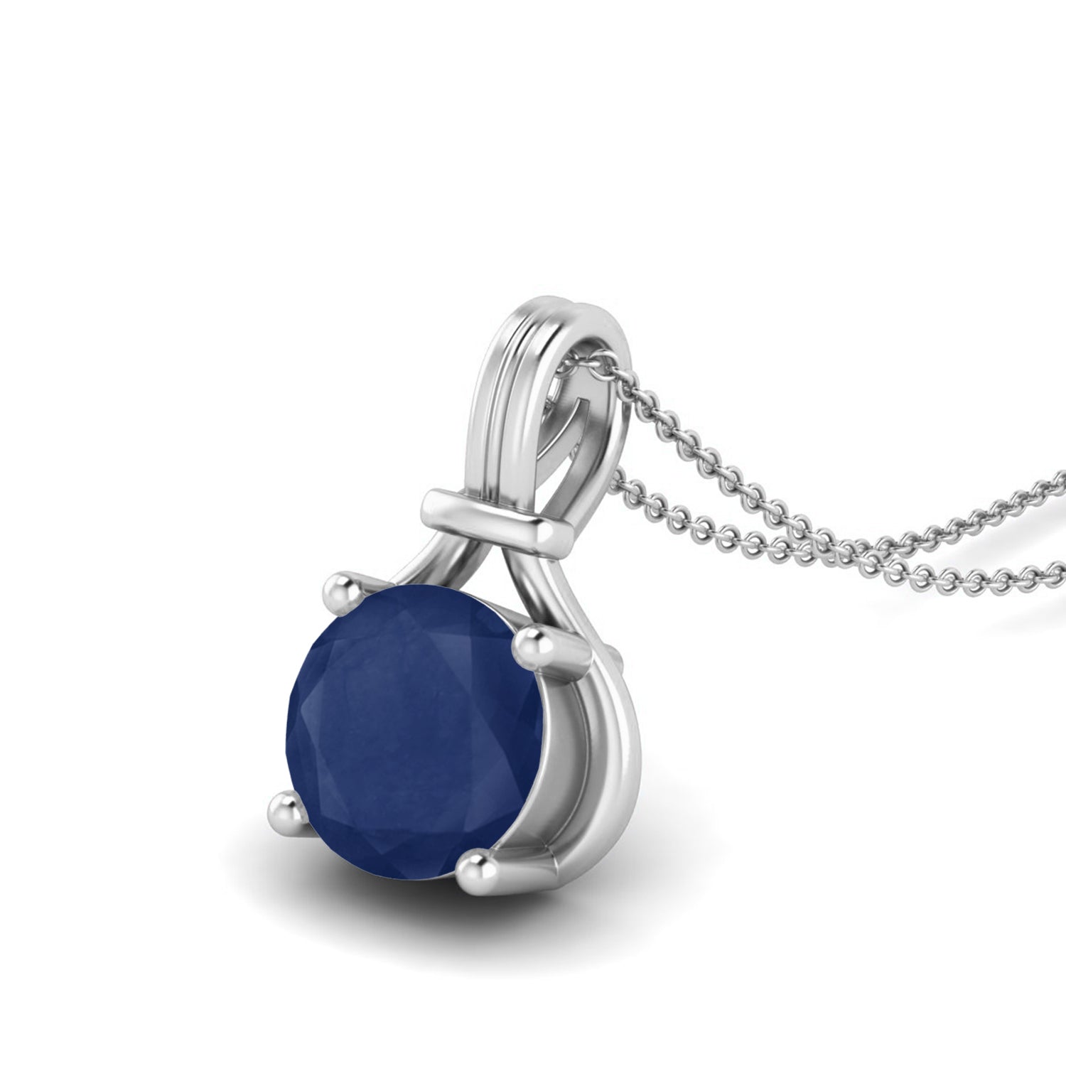 Blue Sapphire Solitaire Pendant - Sterling Silver