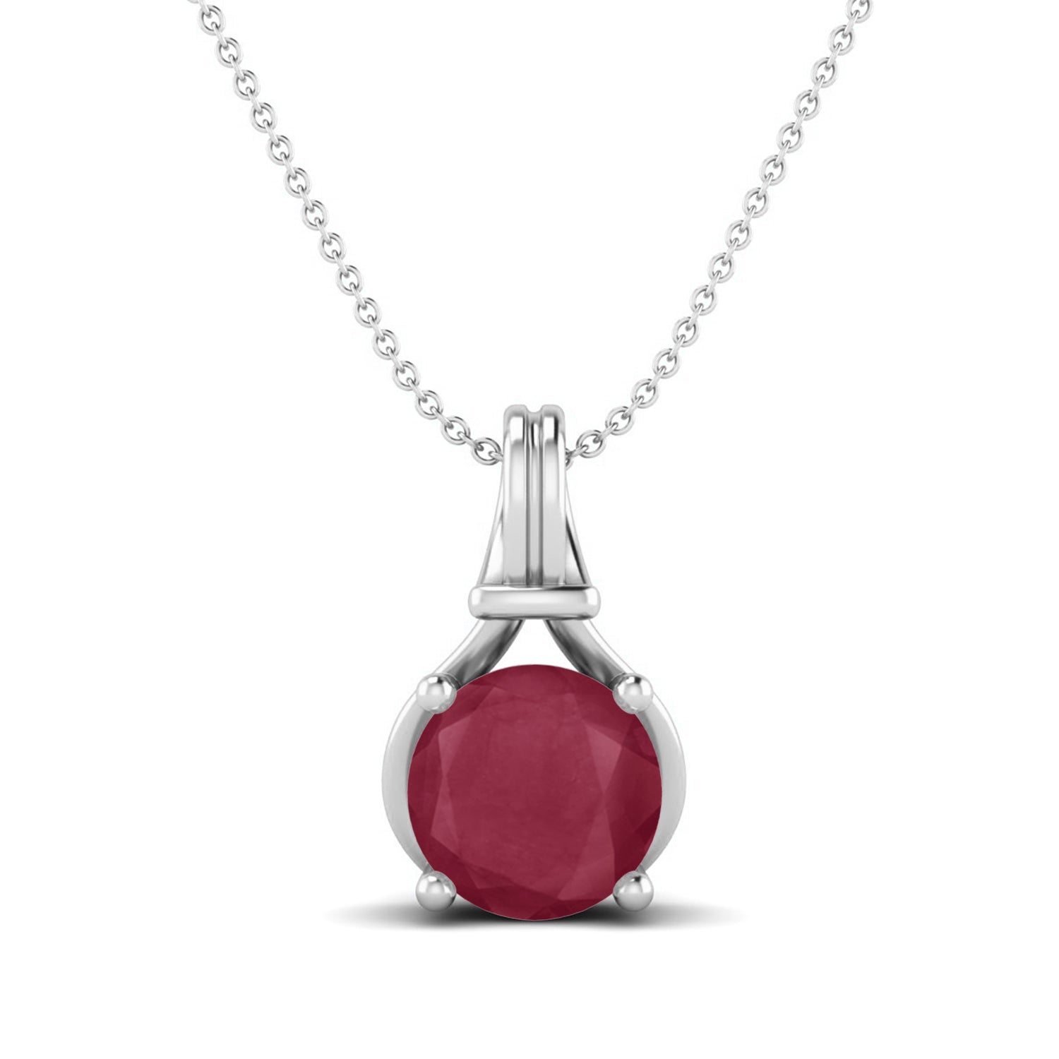 Ruby 0.75 Ct Round Classic Solitaire Necklace - 14k Yellow Gold