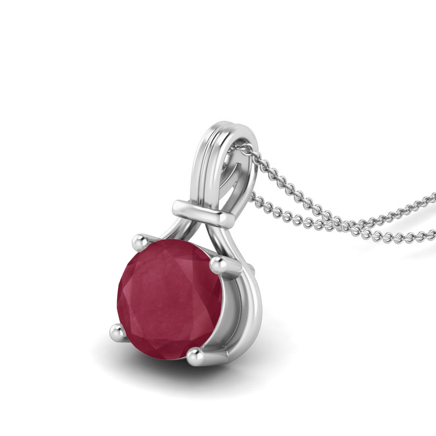 Ruby 0.75 Ct Round Classic Solitaire Necklace - 14k Yellow Gold