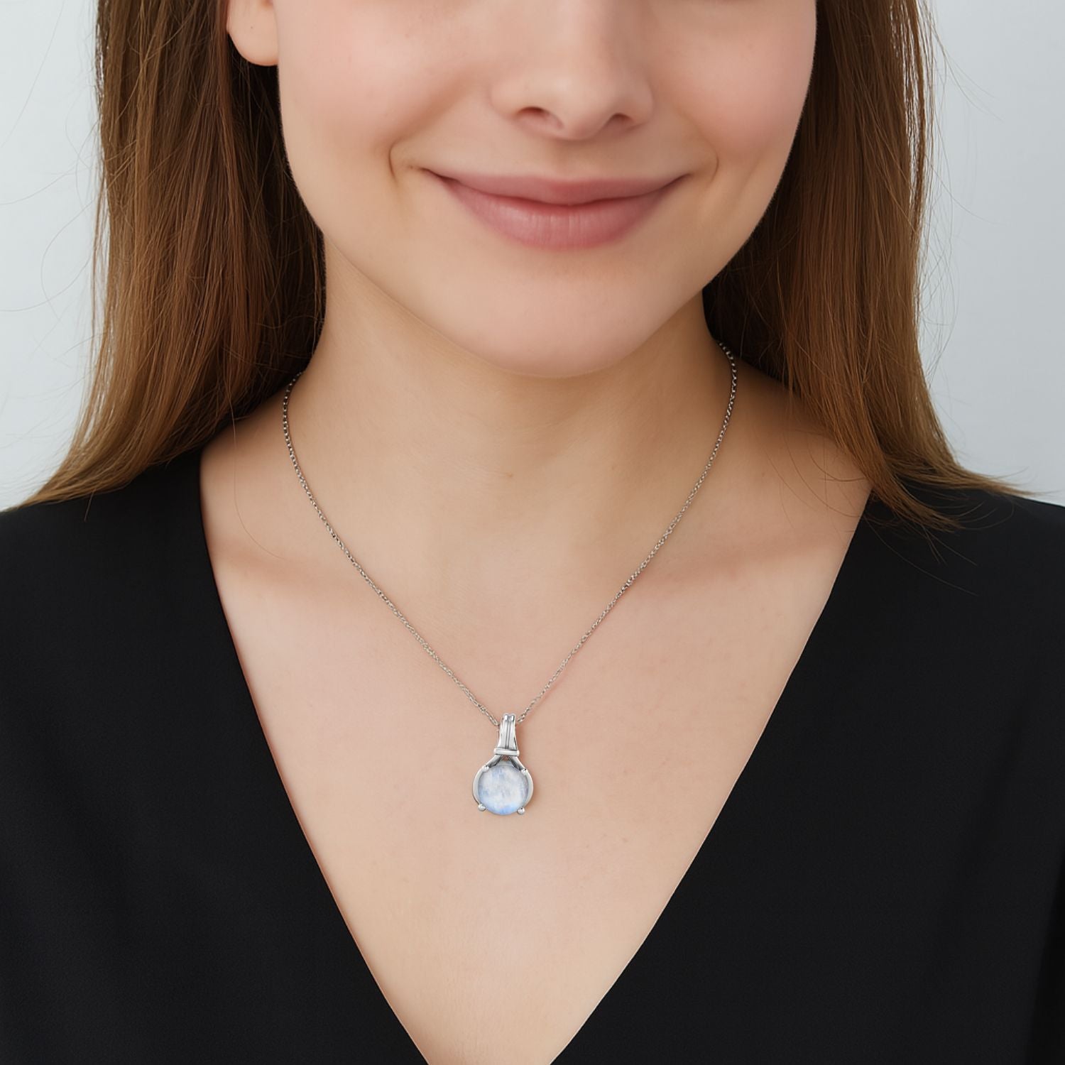 Moonstone Solitaire Pendant - Sterling Silver