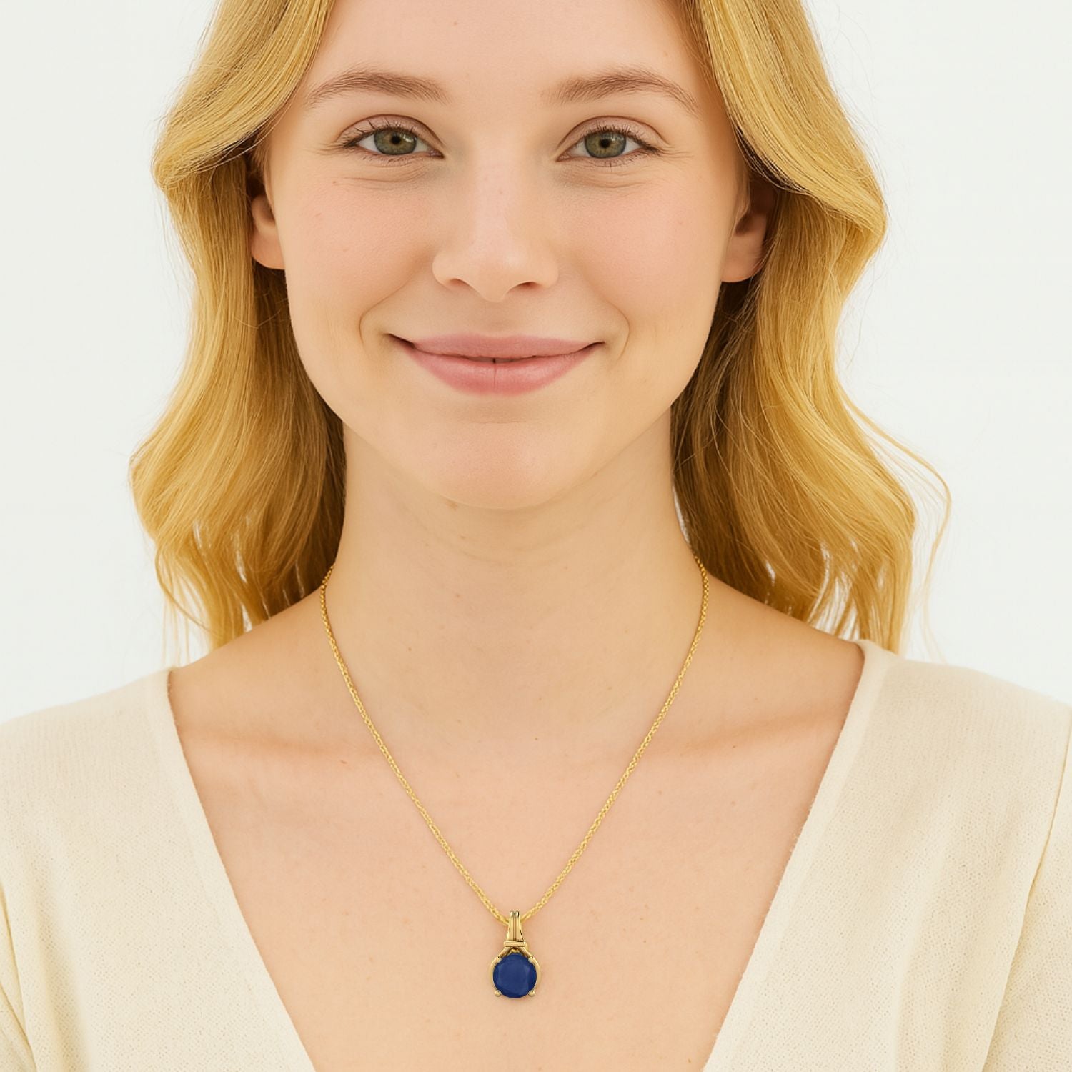 Blue Sapphire Solitaire Necklace – 9K Yellow Gold