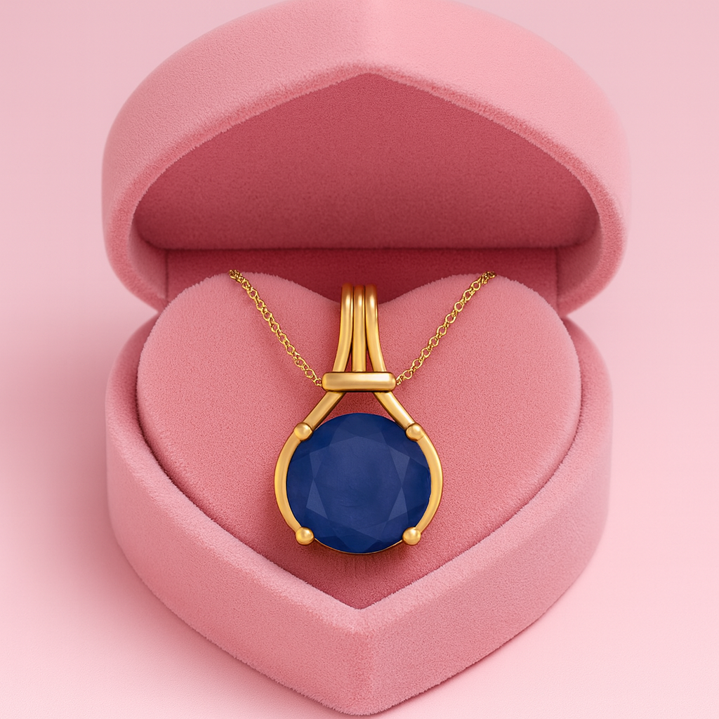 Round 1.20 Ct Blue Sapphire Classic Solitaire Design Pendant -14k Yellow Gold