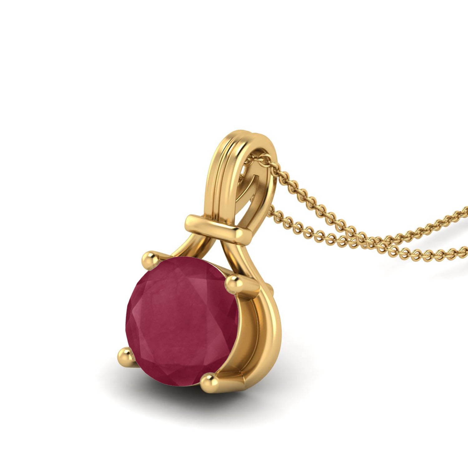 Ruby 0.75 Ct Round Classic Solitaire Necklace - 14k Yellow Gold