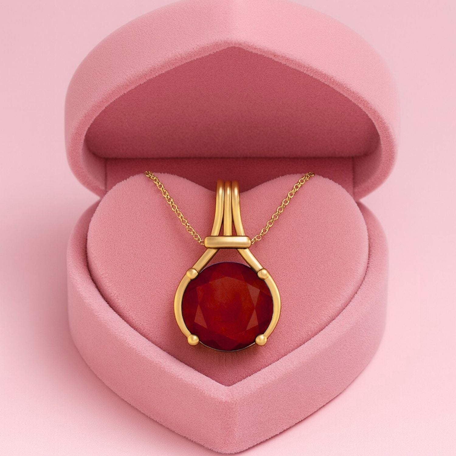 Ruby 0.75 Ct Round Classic Solitaire Necklace - 14k Yellow Gold