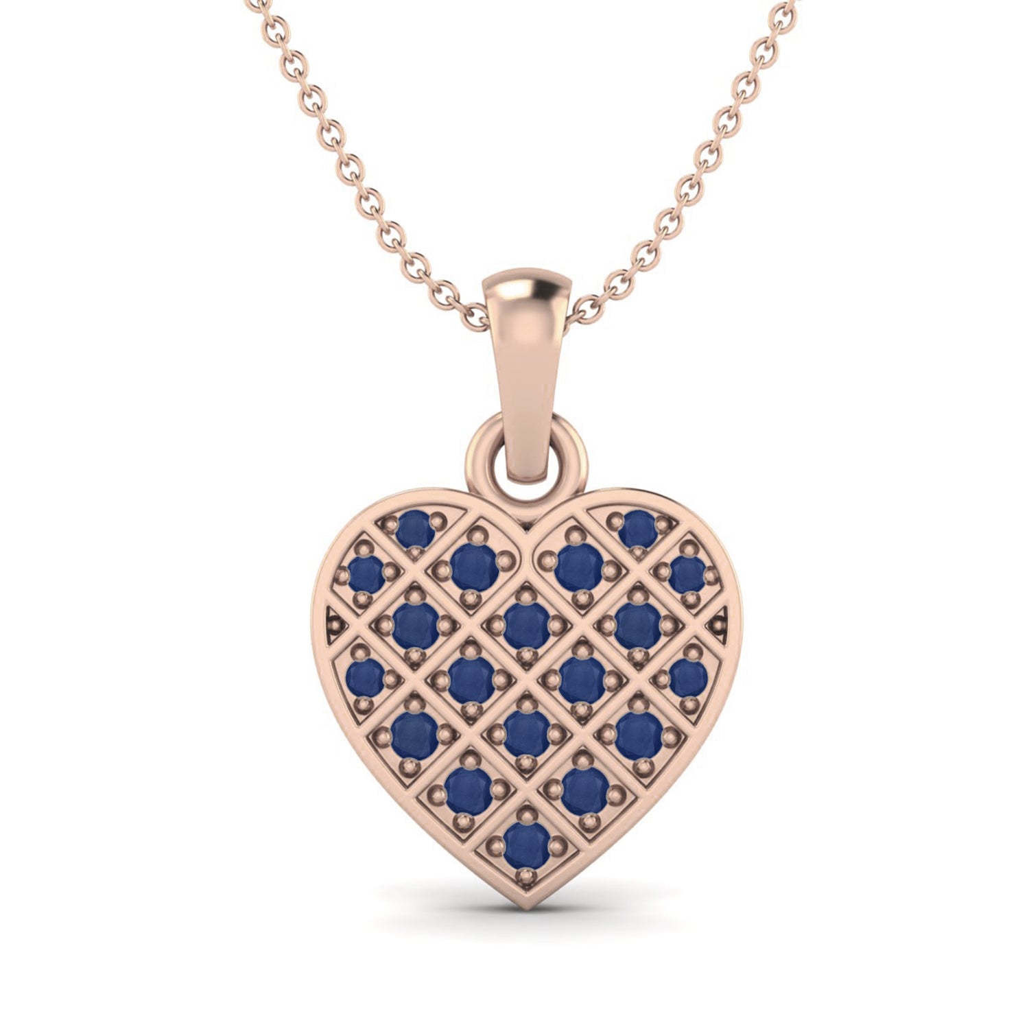 Blue Sapphire 1.05 Ct mm Round Cluster Lattice Heart Pendant - 14k Yellow Gold