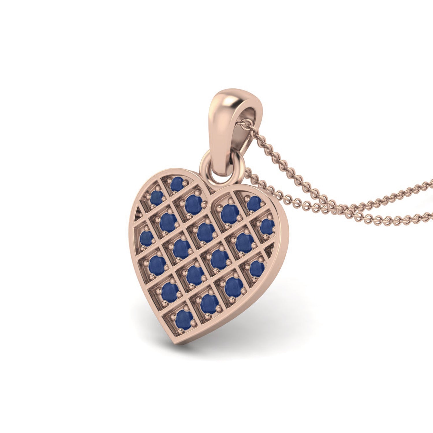 Blue Sapphire 1.05 Ct mm Round Cluster Lattice Heart Pendant - 14k Yellow Gold