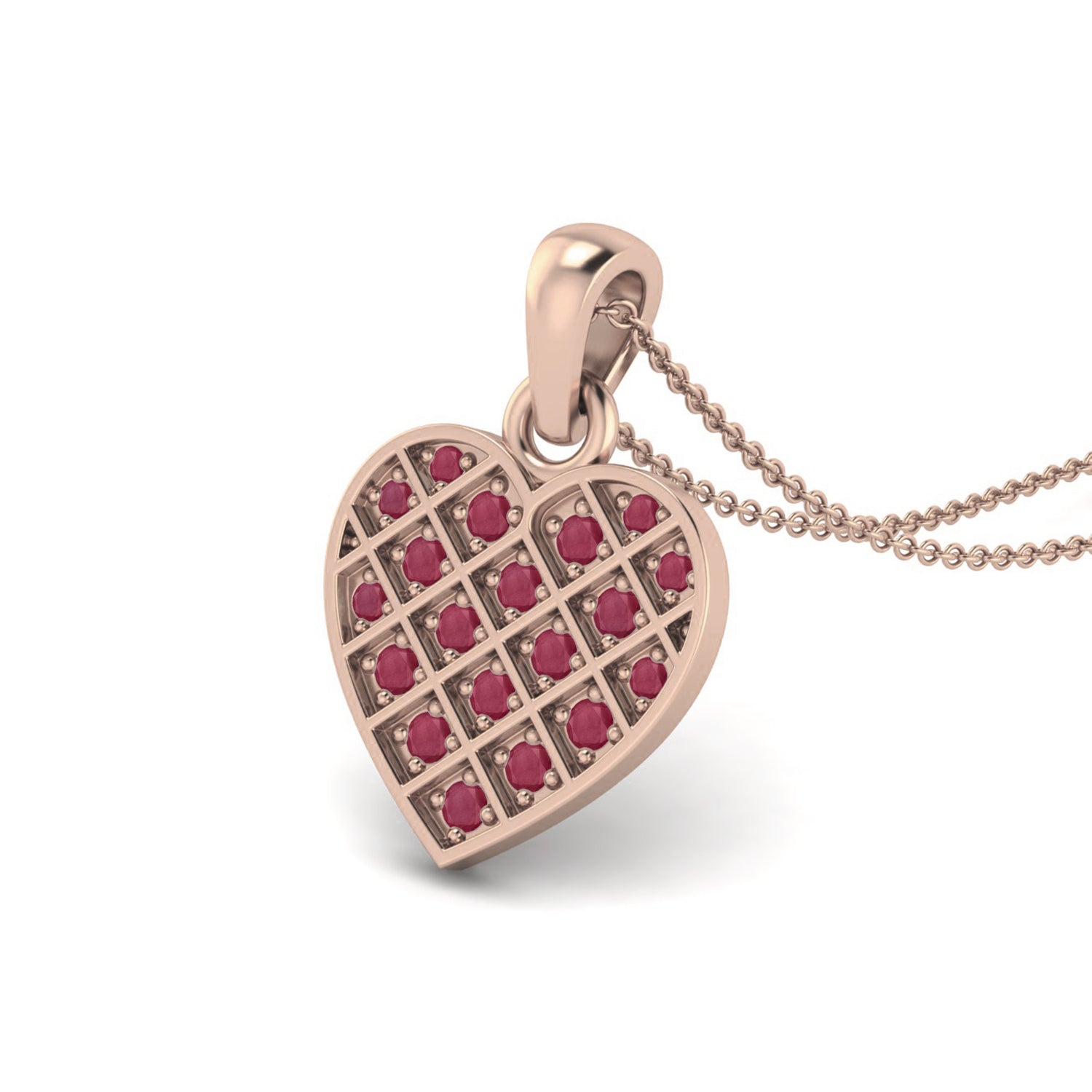 Ruby 2.85 Ct Heart Lattice Cluster Necklace - 14k Yellow Gold