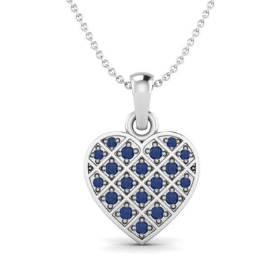 Round Shaped Genuine Blue Sapphire Heart Love Pendant Necklace, 925 Sterling Silver Necklace